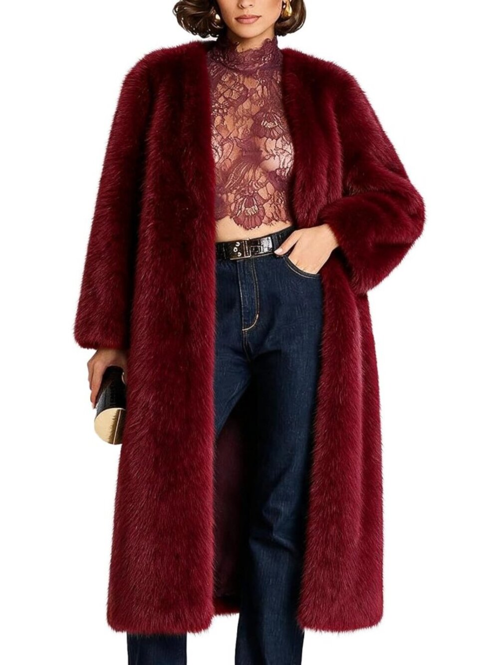 Cozy Faux Fur Long Coat | Luxury Fuzzy Open Front Cardigan for Women